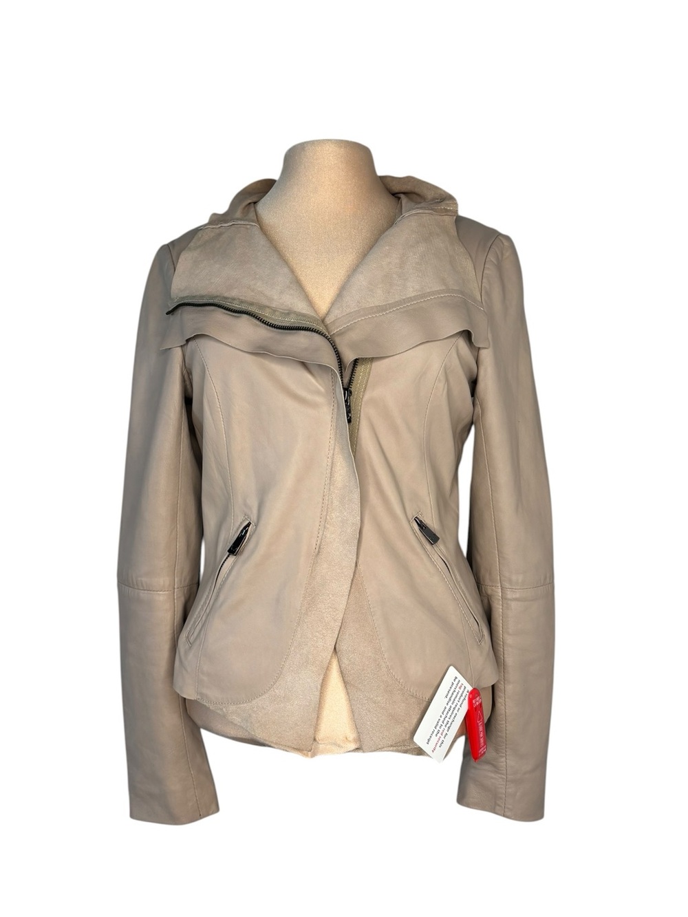 Bod & Christensen soft Lightweight Leather Jacket with Draped Collar Small‎